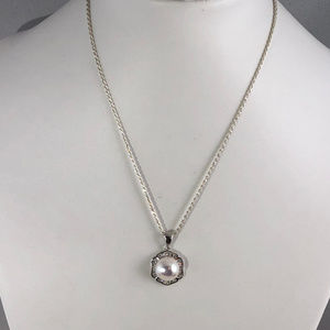 Beautiful 10MM White Pearl CZ 925 Silver Necklace